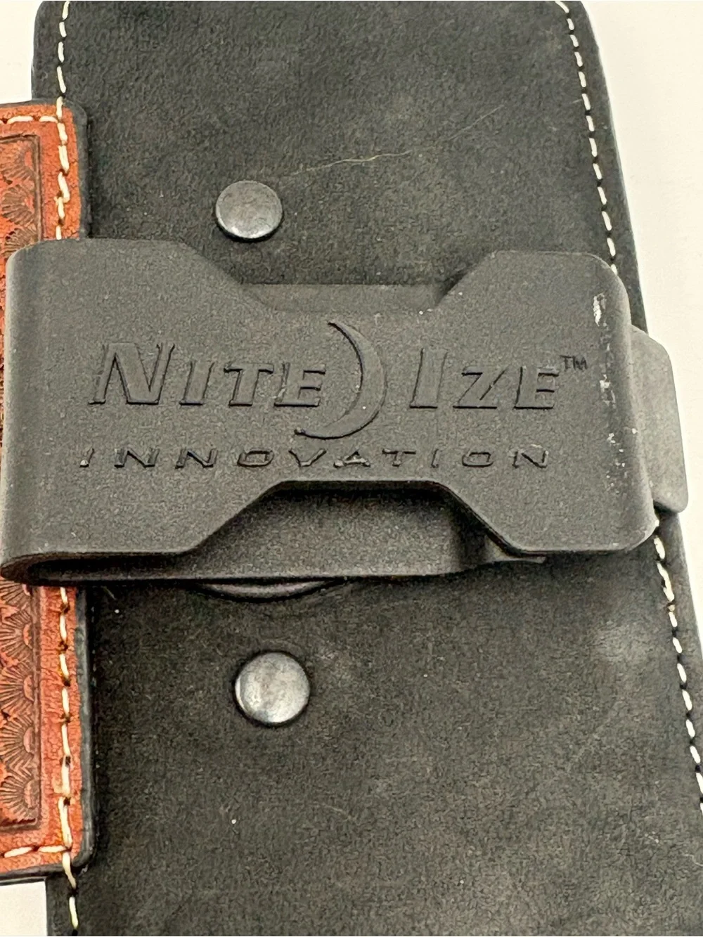 Nocona Leather Cell Phone Belt Holster Cross‎ Rhinestone Tooled Western Black